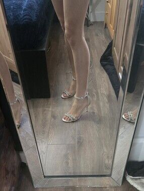 Badgley Mischka Bridal crystal-embellished champagne satin ankle-strap heels